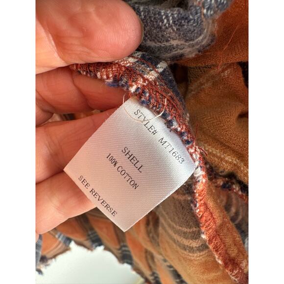 Oli & Hali Plaid Cotton Button-Up Shirt Jacket MT1683 - Orange/Blue M - Picture 3 of 10